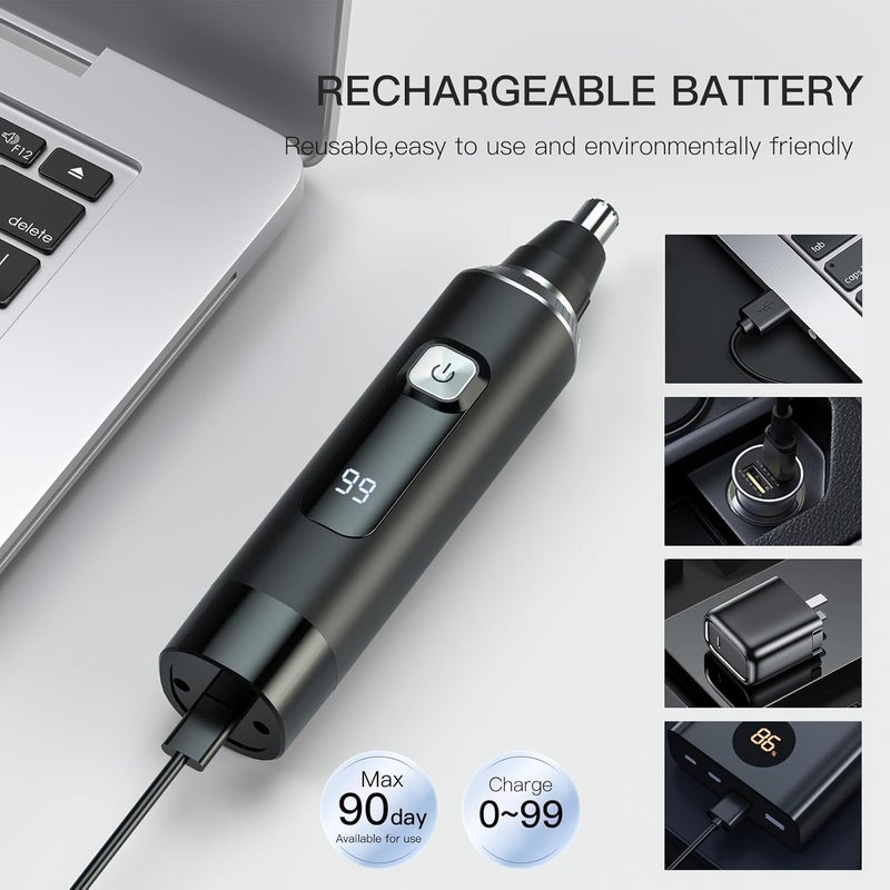 Ginity LED Display Ear and Nose Hair Trimmer Clipper for Men Women,2025 Rechargeable 2 in 1 Professional Painless Eyebrow & Facial Hair Trimmer with Powerful Motor and Dual-Edge Blades Easy Cleansing - Image 2